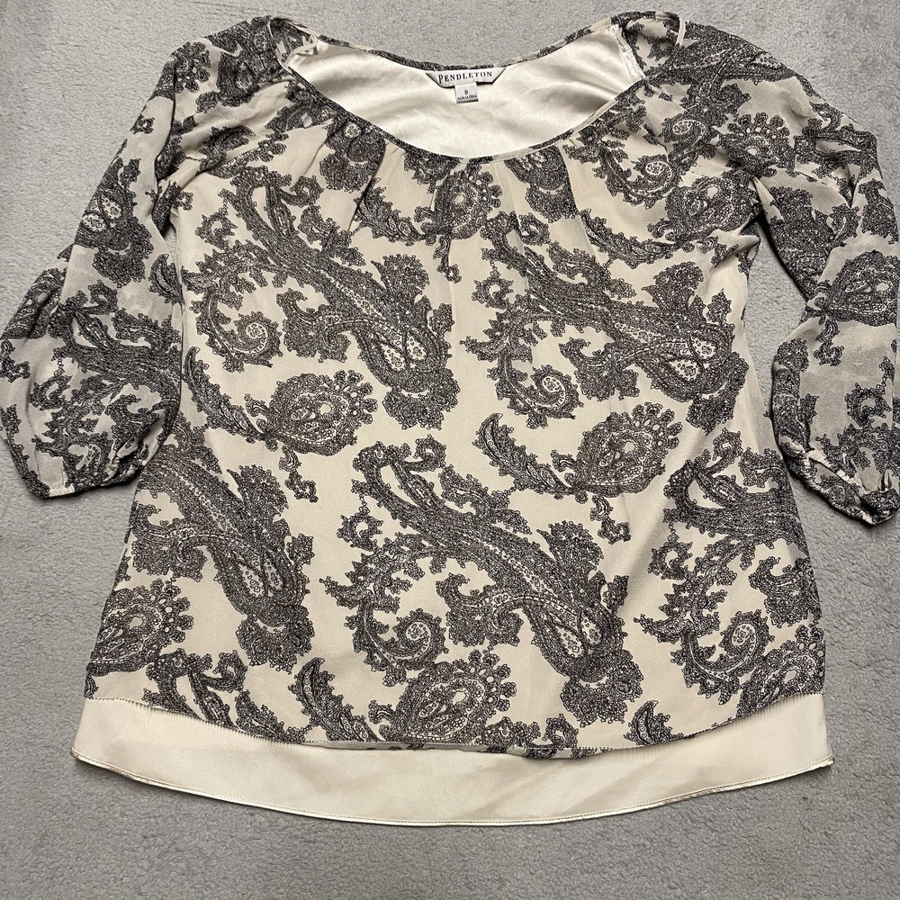 Pendleton Silk Top Womens 8 Paisley Print Lined Blouse Western Luxury